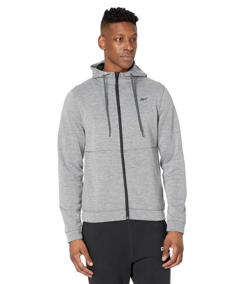 リーボック メンズ パーカー・スウェット アウター Workout Ready Double Knit Full Zip Hoodie Medium Grey Heather