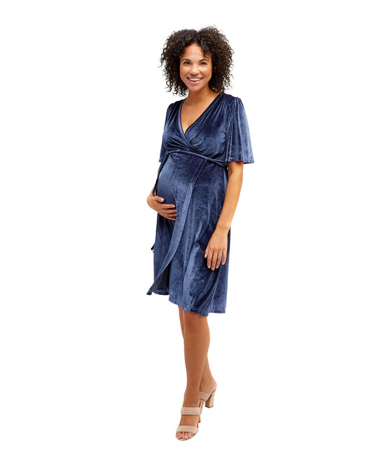 ノム レディース ワンピース トップス Genevieve Maternity Nursing Velvet Wrap Dress Slate