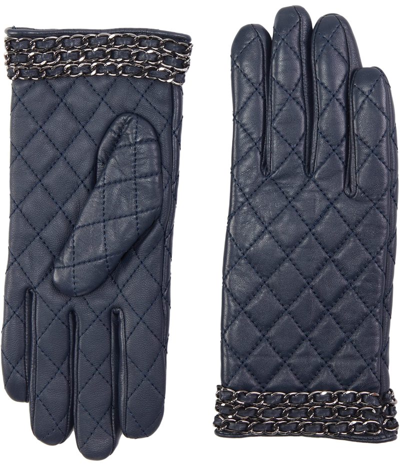 obWF[~VJ fB[X  ANZT[ Quilted Leather Gloves w/ Chain Navy