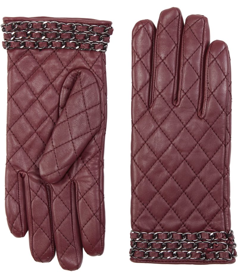 obWF[~VJ fB[X  ANZT[ Quilted Leather Gloves w/ Chain Burgundy