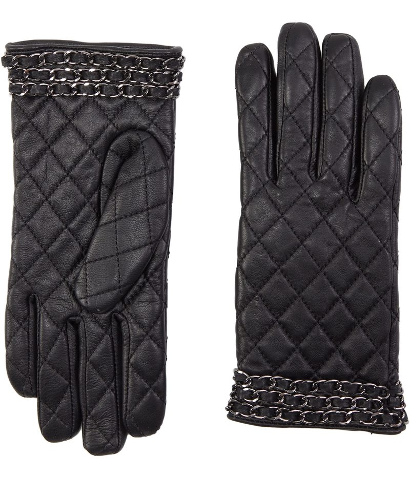 obWF[~VJ fB[X  ANZT[ Quilted Leather Gloves w/ Chain Jet Black/Ivory
