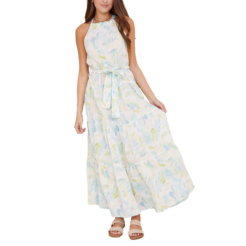 ベラダール レディース ワンピース トップス Halter Maxi Dress Aqua Floral Print