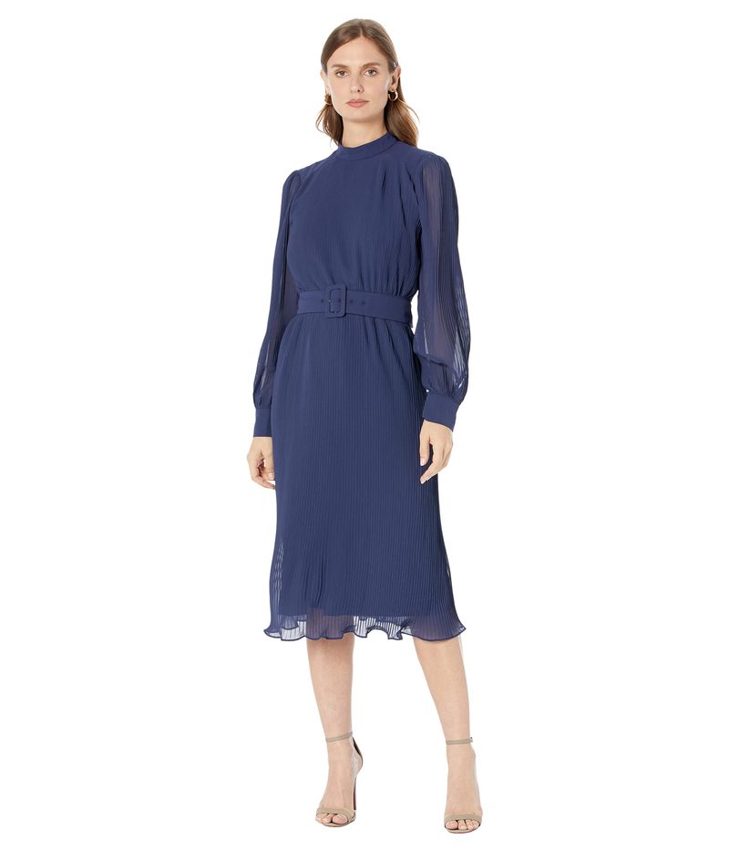 【送料無料】 マギーロンドン レディース ワンピース トップス Pleated Midi Dress with Belt and Buckle Navy