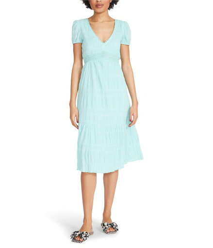【送料無料】 ベッツィジョンソン レディース ワンピース トップス Textured Cotton Puff Sleeve Tiered Midi Pastel Turquoise 【送料無料】 ベッツィジョンソン レディース ワンピース トップス Textured Cotton Puff Sleeve Tiered Midi Pastel Turquoise