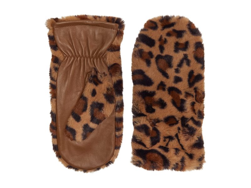 yz obWF[~VJ fB[X  ANZT[ Leather Mitten with Faux Fur Trim Leopard