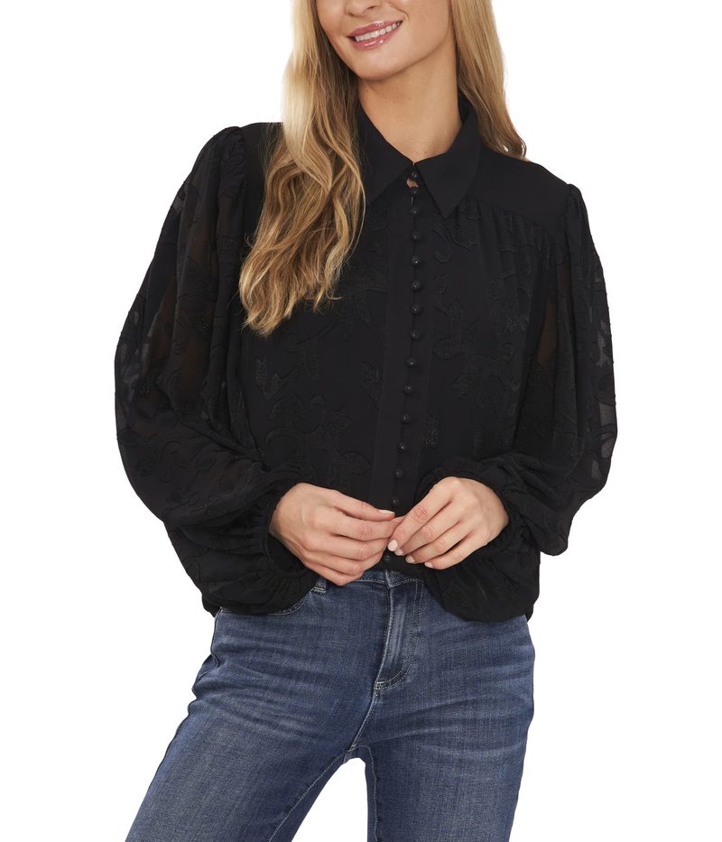 yz ZZ fB[X Vc uEX gbvX 3/4 Sleeve Blouse with Wide Collar Rich Black