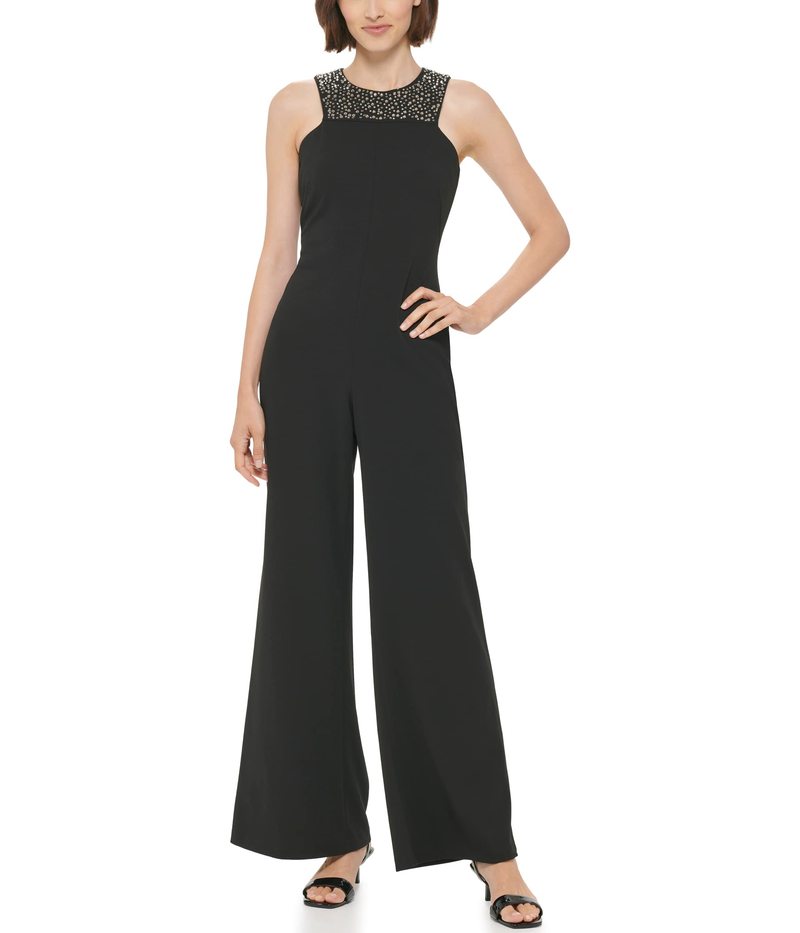 【送料無料】 カルバンクライン レディース ジャンプスーツ トップス Jumpsuit with Beaded Neck Detai..