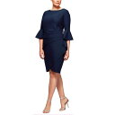 【送料無料】 アレックスイブニングス レディース ワンピース トップス Slimming Short Dress with Bell Sleeves (Petite and Regular) Navy