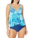 【送料無料】 ビーチハウス レディース トップのみ 水着 Shadow Fern Tana Double Ruffle Tankini with Underwi...