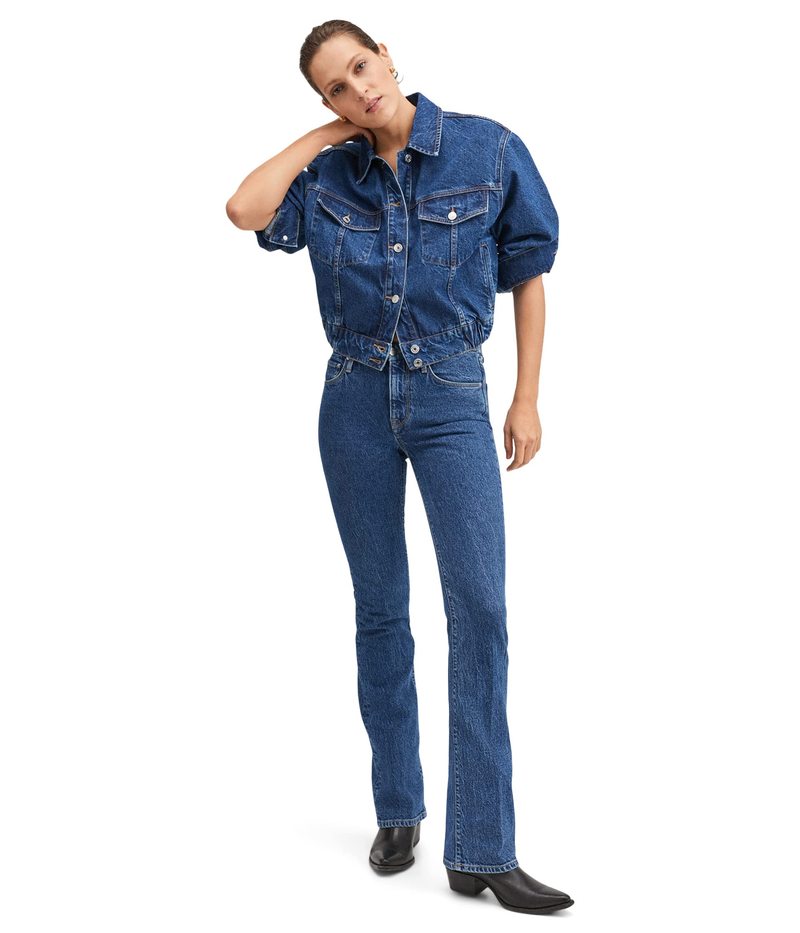 【送料無料】 マンゴ レディース コート アウター Mabel Denim Jacket Open Blue