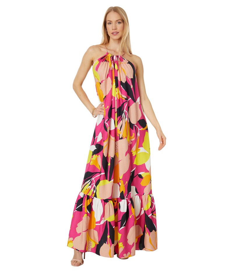 【送料無料】 テッドベーカー レディース ワンピース トップス Ikella Strappy Linen Maxi Dress with Pleat Detail Bright Pink