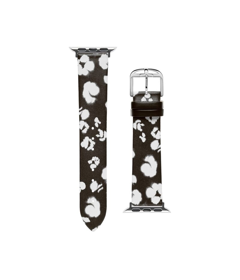 ̵ ƥåɥ١ ǥ ӻ ꡼ Floral Print Leather smartwatch band compatible with Apple watch strap 38mm, 40mm Black/White Print