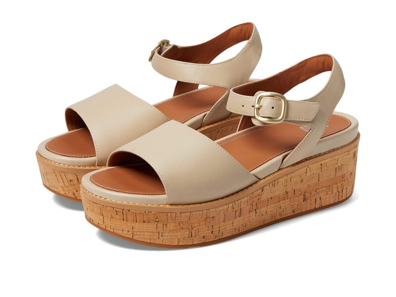 【送料無料】 フィットフロップ レディース ヒール シューズ Eloise Cork-Wrap Leather Back-Strap Wedge Sandals Stone Beige