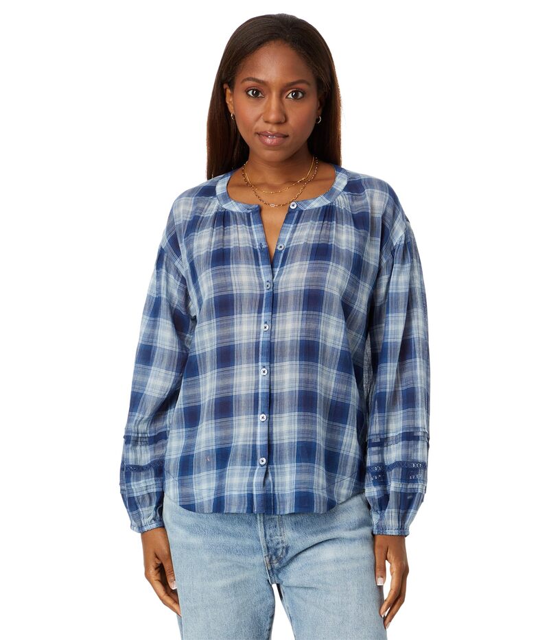 【送料無料】 ラッキーブランド レディース シャツ トップス Relaxed Button Through Blouse Medium Indigo Plaid