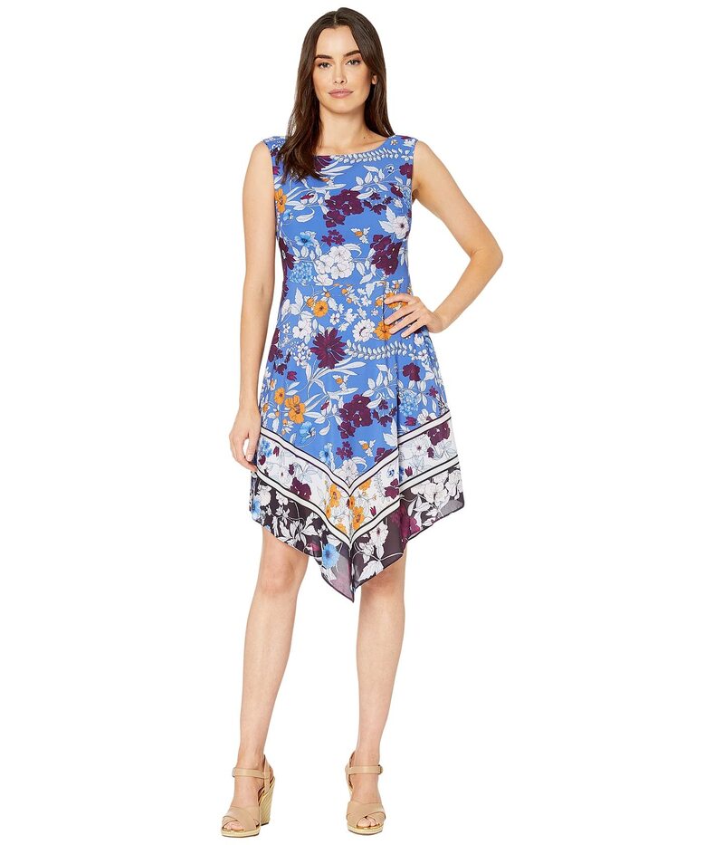 【送料無料】 アドリアナ パペル レディース ワンピース トップス Botanical Border Printed Fit and Flare Dress with Handkerchief Hem Peri Multiのサムネイル