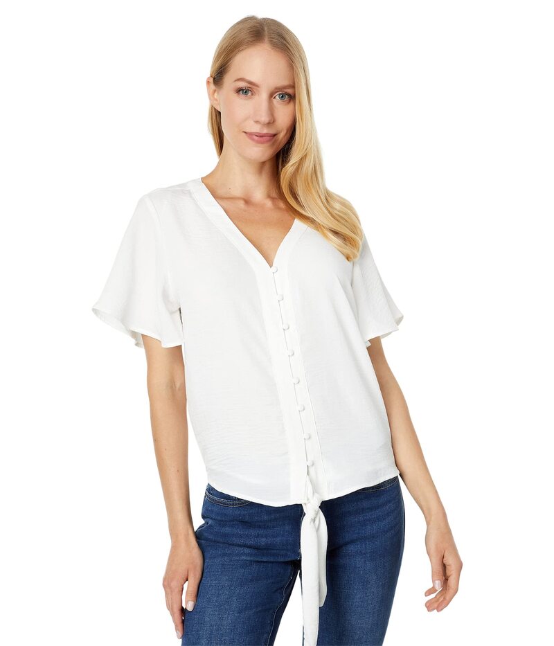 【送料無料】 ヴィンスカムート レディース シャツ トップス Short Sleeve Tie Front Button-Down Blouse New Ivory