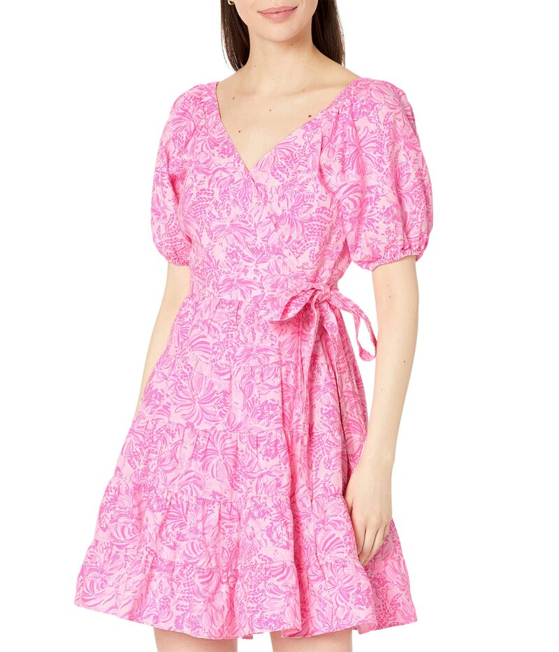 フォクシー 【送料無料】 リリーピュリッツァー レディース ワンピース トップス Iralee Linen Wrap Dress Pink Blossom Foxy Llama