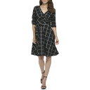 【送料無料】 ダナ キャラン ニューヨーク レディース ワンピース トップス Front Wrap V-Neck Fit-and-Flare Dress with Elbow Sleeve Black/Cream