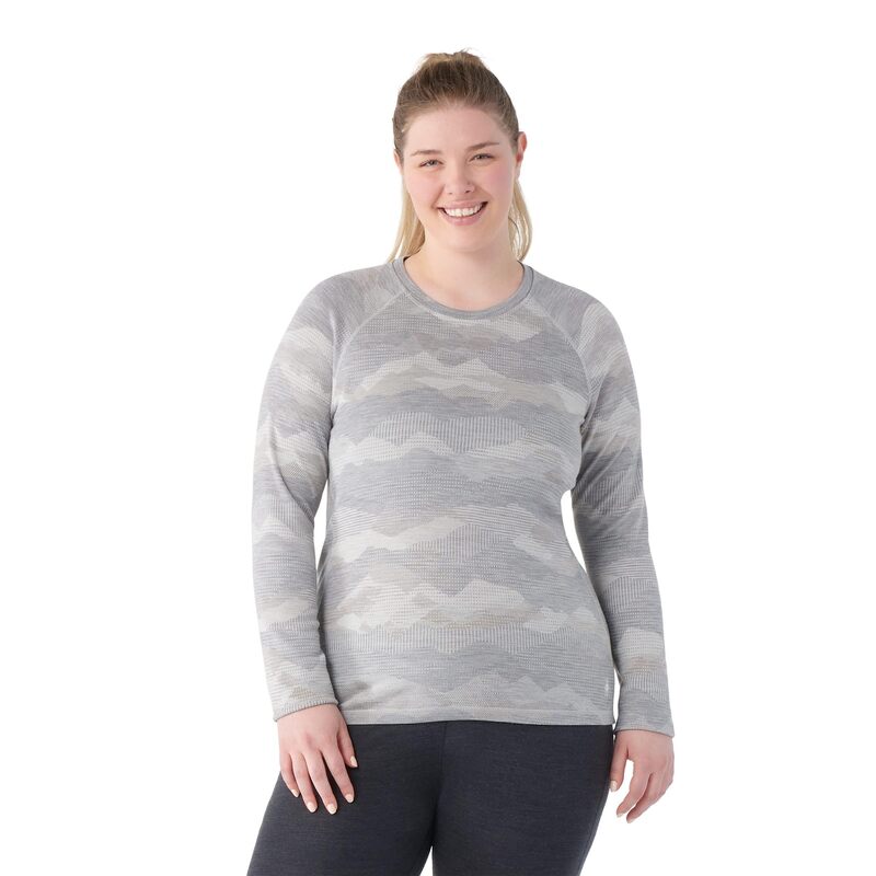 yz X}[gE[ fB[X Vc gbvX Plus Size Classic Thermal Merino Base Layer Crew Light Gray Mountain Scape
