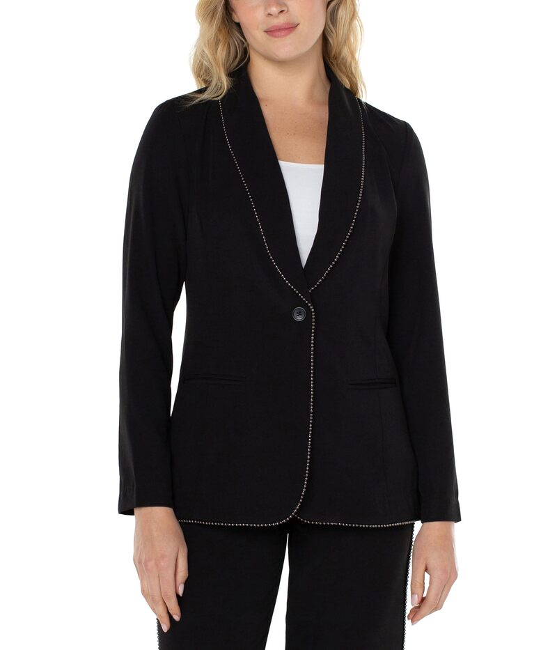 【送料無料】 リヴァプール ロサンゼルス レディース ジャケット・ブルゾン ブレザー アウター Shawl Collar Blazer with Chain Trim Black