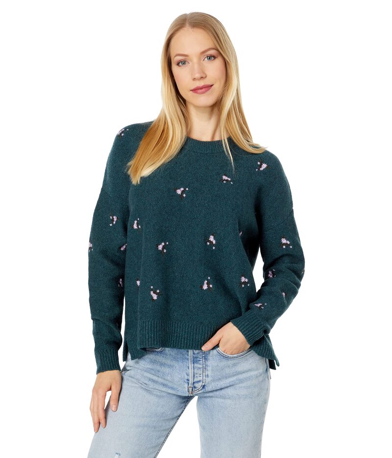 【送料無料】 メイドウェル レディース ニット・セーター アウター Embroidered Cross-Stitch Floral Pullover Sweater Heather Spruce