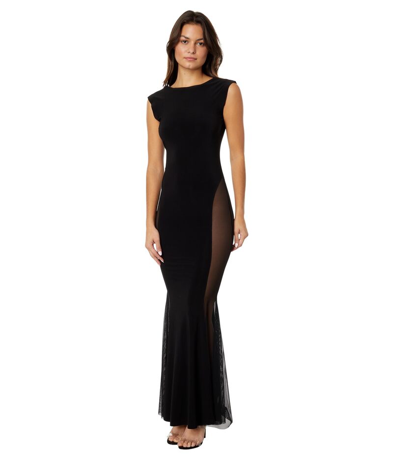 【送料無料】 ノーマカマリ レディース ワンピース トップス Sleeveless Crewneck Fishtail Gown w/Mesh Sides Black/Black Mesh