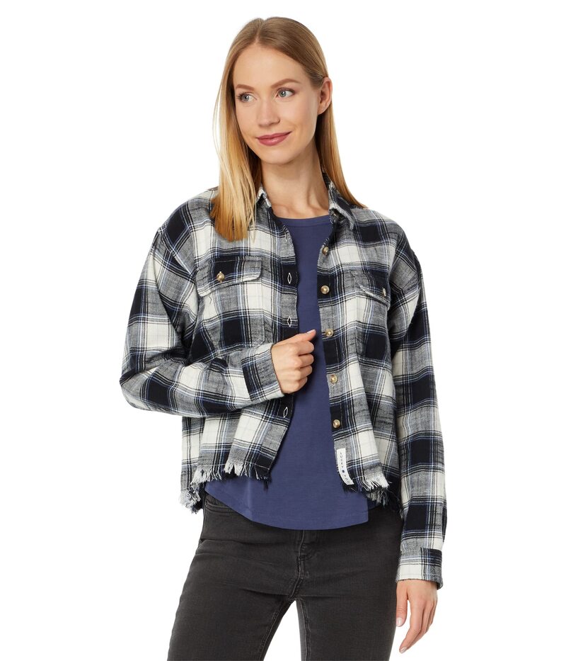 【送料無料】 ラッキーブランド レディース シャツ トップス Raw Edge Plaid Cropped Button-Down Shirt Black Plaid
