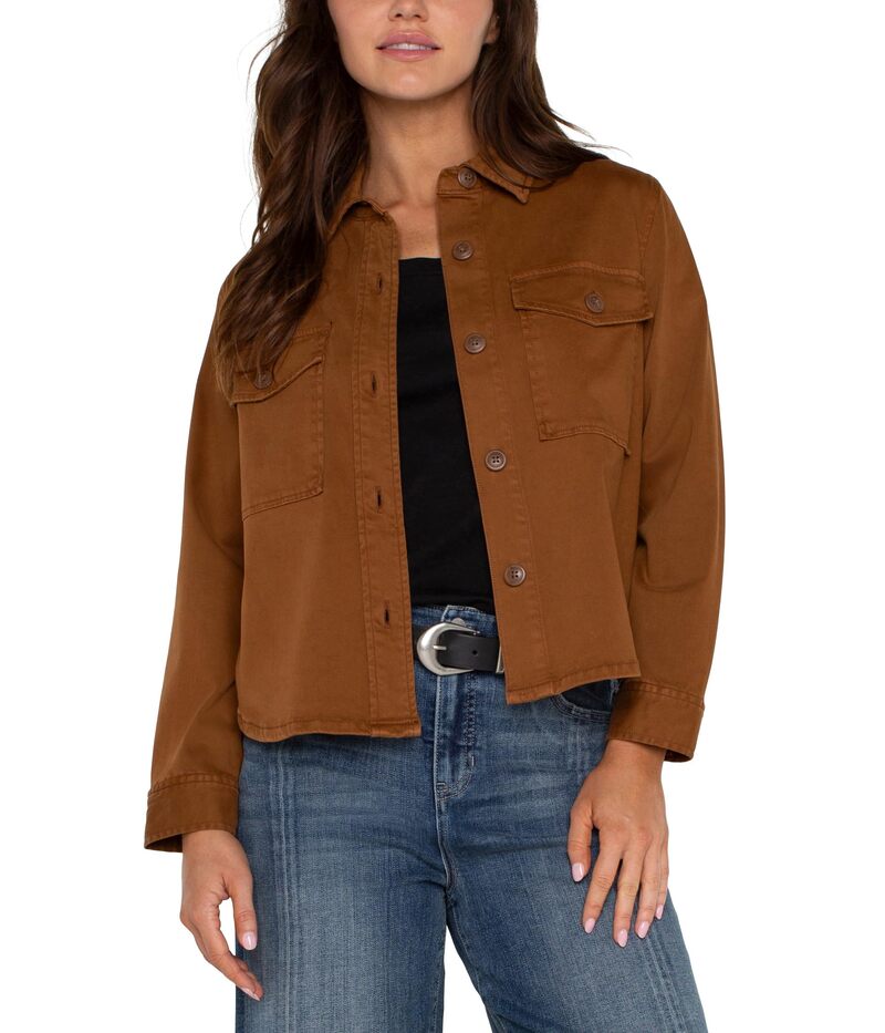 【送料無料】 リヴァプール ロサンゼルス レディース コート アウター Cropped Shirt Jacket Soft Touch Twill Jasper Brown
