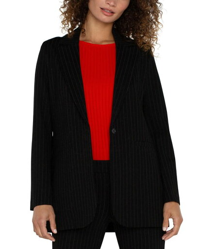 【送料無料】 リヴァプール ロサンゼルス レディース コート アウター Button Front Boyfriend Blazer Silky Soft Performance Denim Black/White Pinstripe 【送料無料】 リヴァプール ロサンゼルス レディース コート アウター Button Front Boyfriend Blazer Silky Soft Performance Denim Black/White Pinstripe