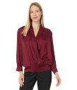 【送料無料】 リヴァプール ロサンゼルス レディース シャツ トップス Shawl Wrap Front Bracelet Sleeve Blouse Viscose Satin Dark Pinot Noir