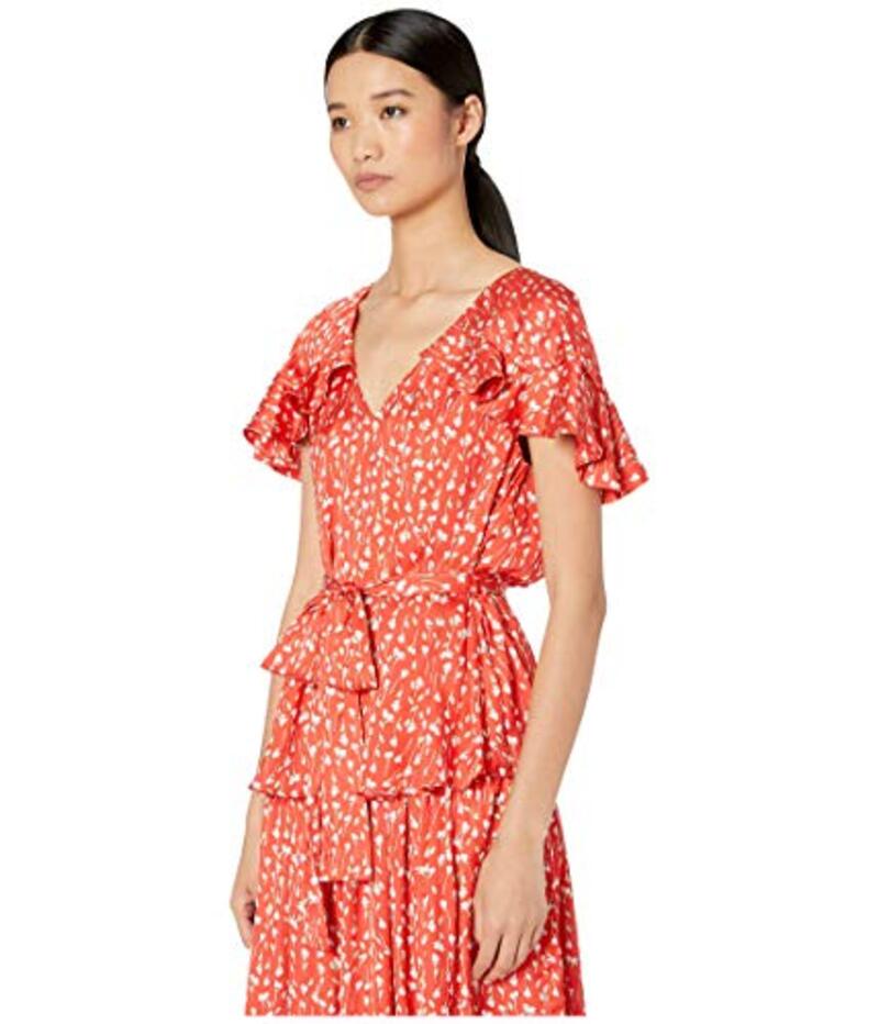 【送料無料】 モニーク ルイリエ レディース ワンピース トップス Printed Top with Ruffled Sleeves Cayenne Multi