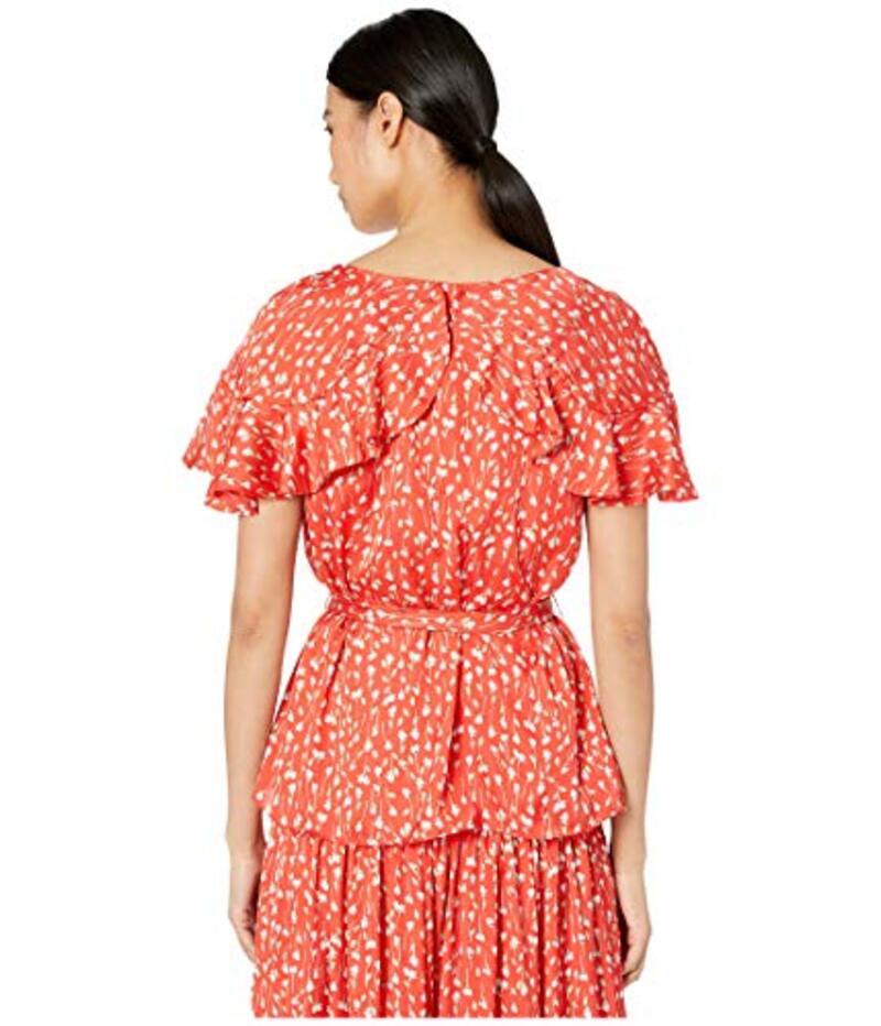 【送料無料】 モニーク ルイリエ レディース ワンピース トップス Printed Top with Ruffled Sleeves Cayenne Multi