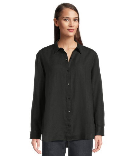 【送料無料】 エイリーンフィッシャー レディース シャツ トップス Classic Collar Long Shirt Black 【送料無料】 エイリーンフィッシャー レディース シャツ トップス Classic Collar Long Shirt Black