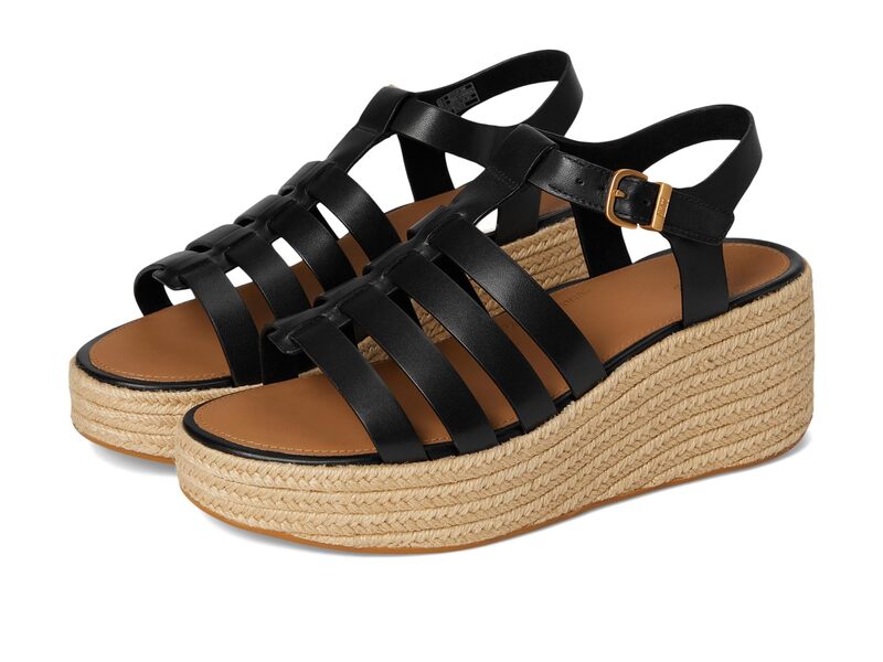 フィットフロップ レディース シューズ ヒール サンダル レザー FitFlop PLATFFORMS Espadrille Leather Fisherman Wedge Sandals Black ブラック