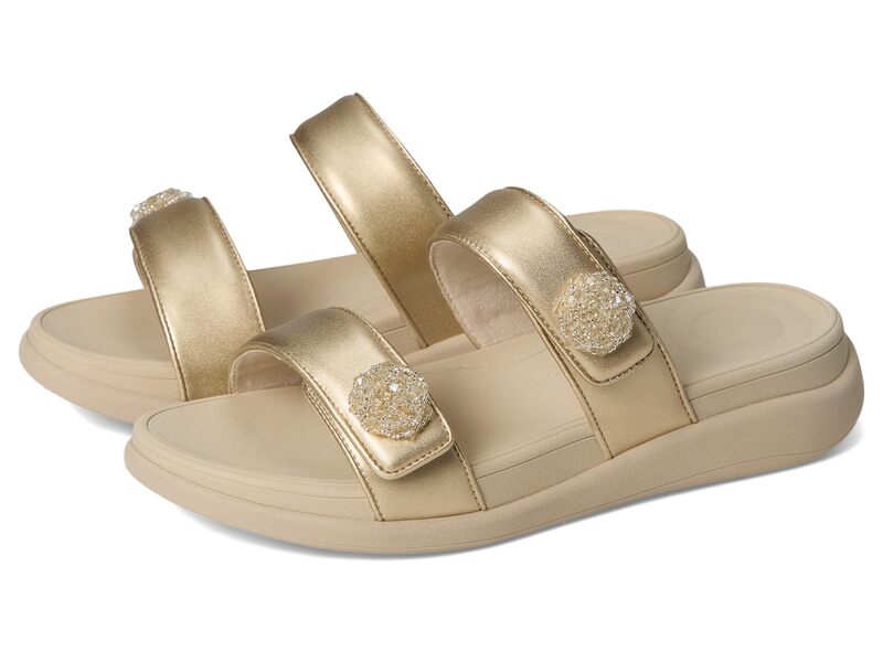 フィットフロップ レディース シューズ サンダル FitFlop F-Mode Go Beadie-Button Adj. Flatform 2-Bar Slides Platino