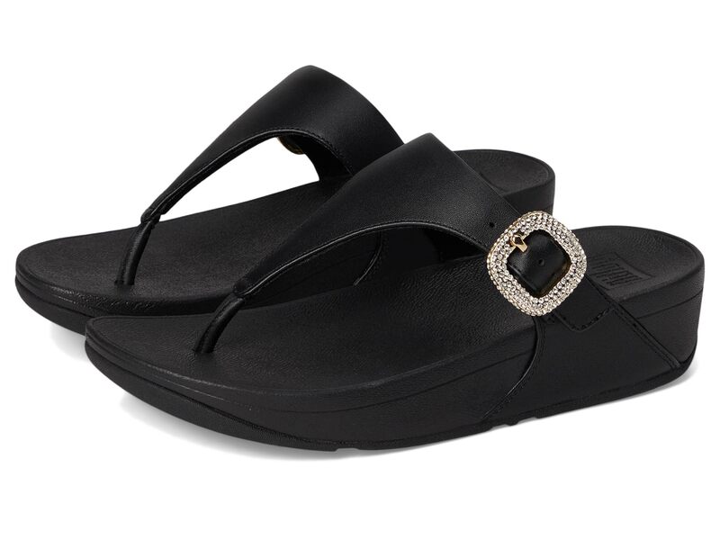 フィットフロップ レディース シューズ サンダル レザー FitFlop Lulu Crystal-Buckle Leather Toe-Post Sandals Black ブラック