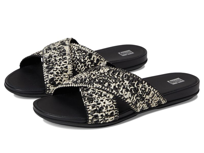 フィットフロップ レディース シューズ サンダル FitFlop Gracie Woven Cross Slides Black/Ivory Mix アイボリー