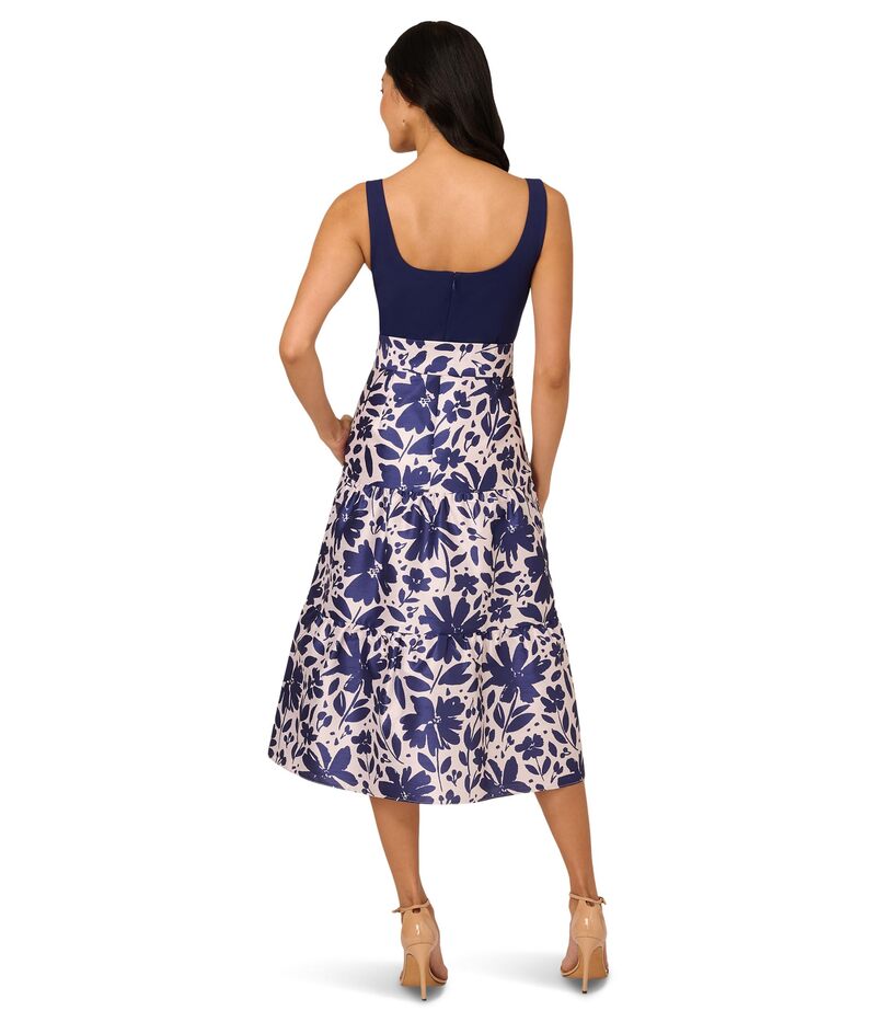 【送料無料】 アドリアナ パペル レディース ワンピース トップス Combo Printed Ankle Dress Navy/Ivory