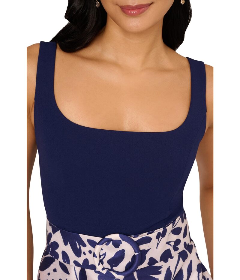 【送料無料】 アドリアナ パペル レディース ワンピース トップス Combo Printed Ankle Dress Navy/Ivory