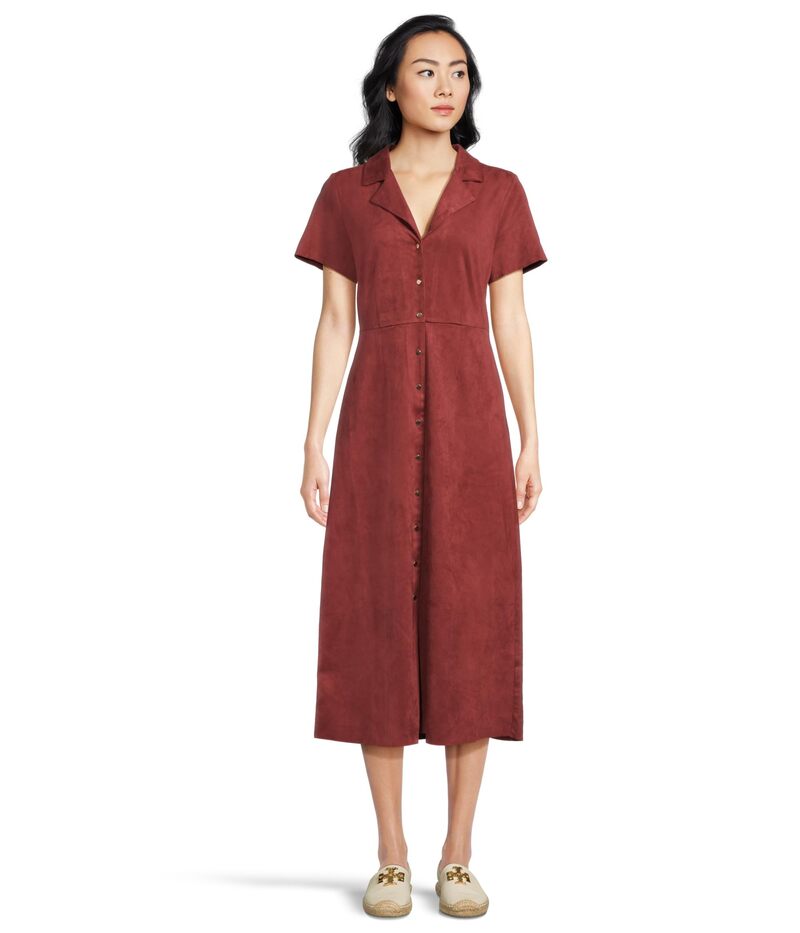 Vince Camuto Women's Tops Dress Button-Down Midi Dress Midi Down Vince Camuto Tie Back Button Down Midi Dress Rustic