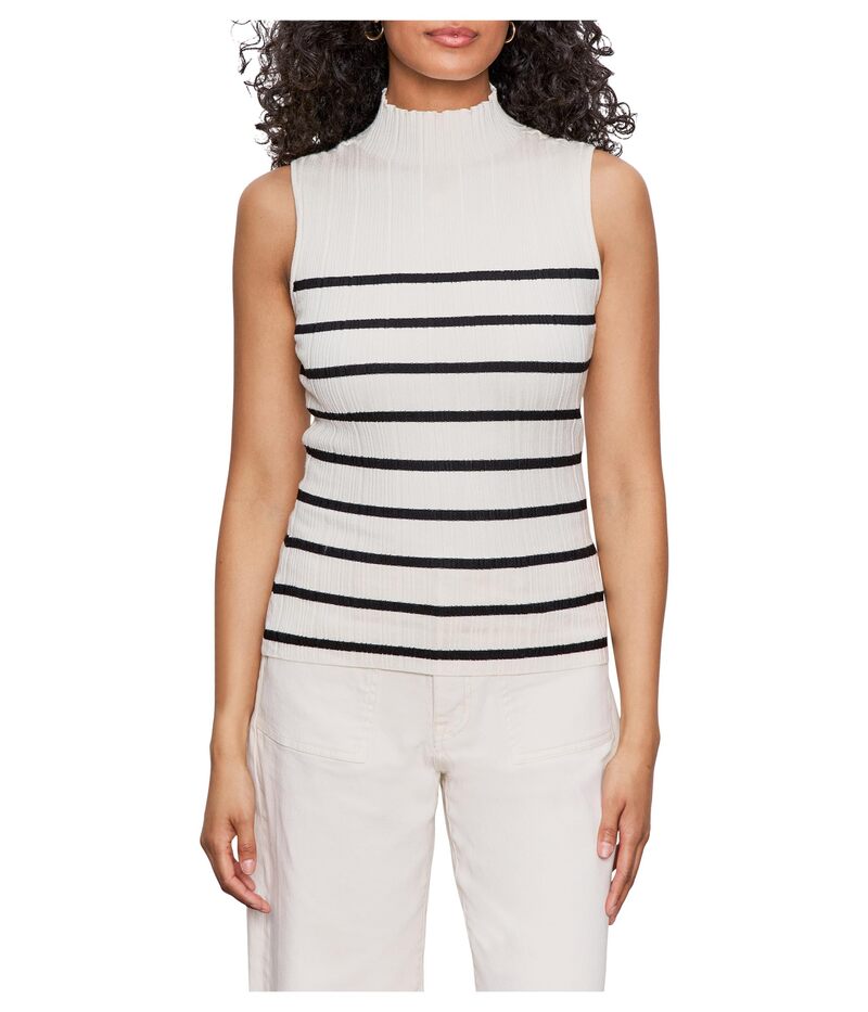 サンクチュアリー レディース トップス シャツ スタンドネック リブ Sanctuary Ribbed Funnel Neck Top Light Oat/Black 3 ブラック(4.0)