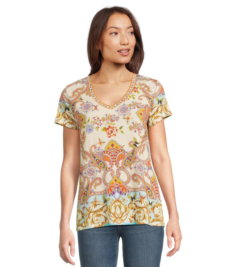 ジョニーワズ レディース トップス シャツ Vネック Tシャツ Johnny Was The Janie Favorite Short Sleeve V-Neck Tee Scroll Scarf
