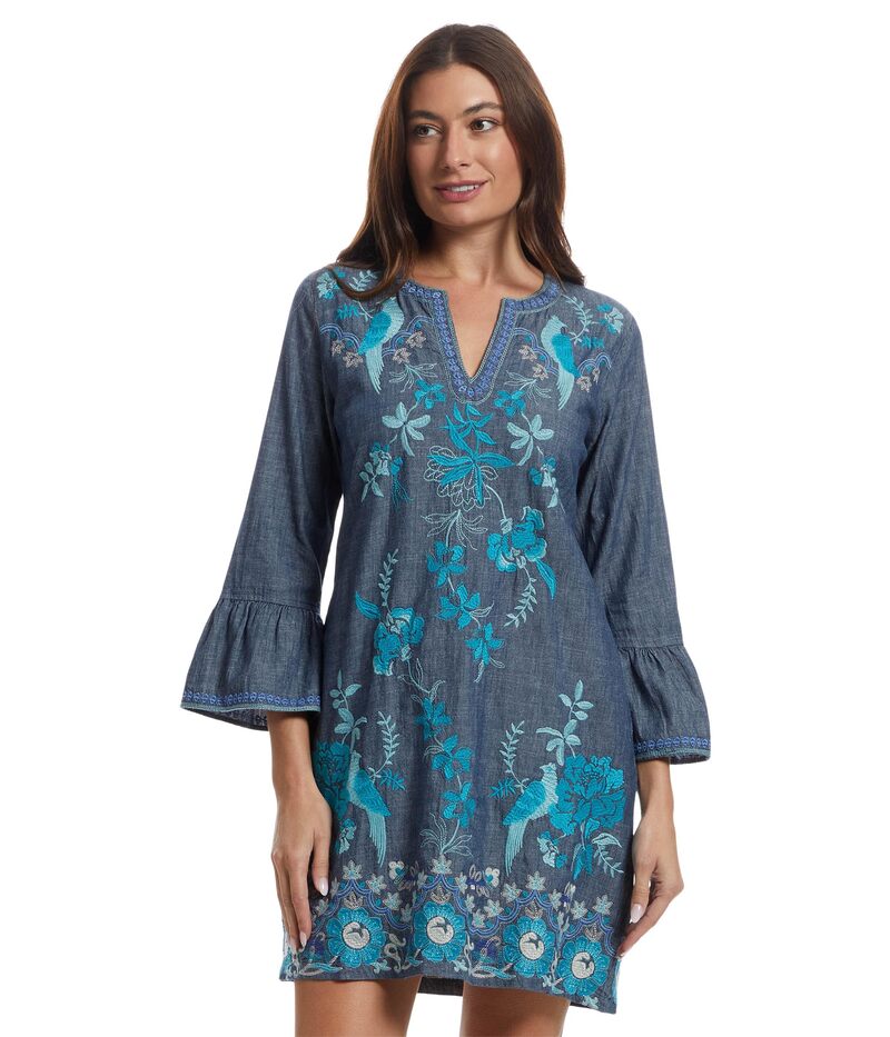 ジョニーワズ レディース トップス ワンピース フリル Johnny Was Ruffle Sleeve Dress - Kikio Denim Blue デニム