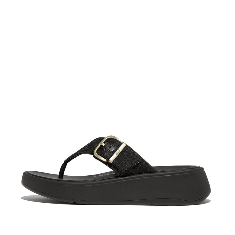 フィットフロップ レディース シューズ サンダル FitFlop F-Mode Buckle Shimmerlux Flatform Toe-Post Sandals Black ブラック