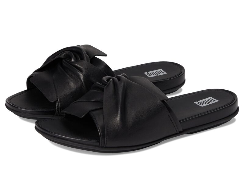 フィットフロップ レディース シューズ サンダル レザー FitFlop Gracie Soft-Twist Leather Slides All Black ブラック