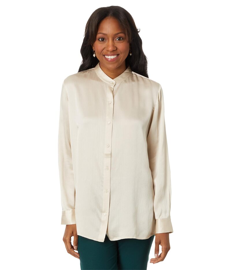 エイリーンフィッシャー レディース トップス シャツ Eileen Fisher Mandarin Collar Shirt Almond