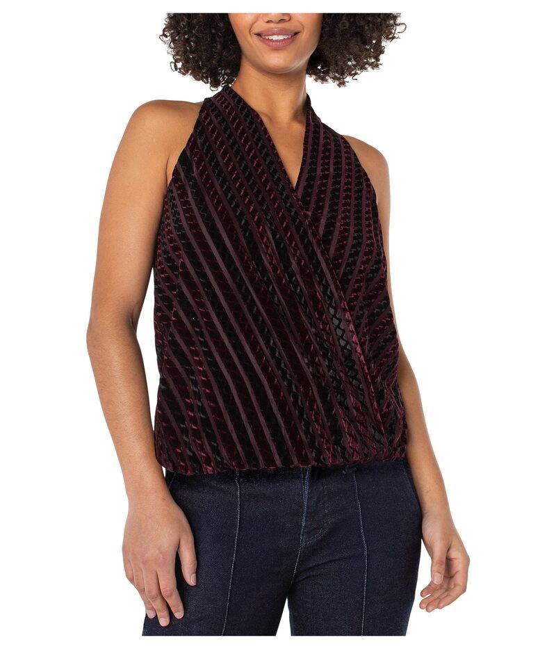 リヴァプール ロサンゼルス レディース トップス シャツ ベルベット ノースリーブ ニット Liverpoolos Angelesleeveless Crossover Knitop W/ Velvet Stripes Black Burgundy Stripe ブラック