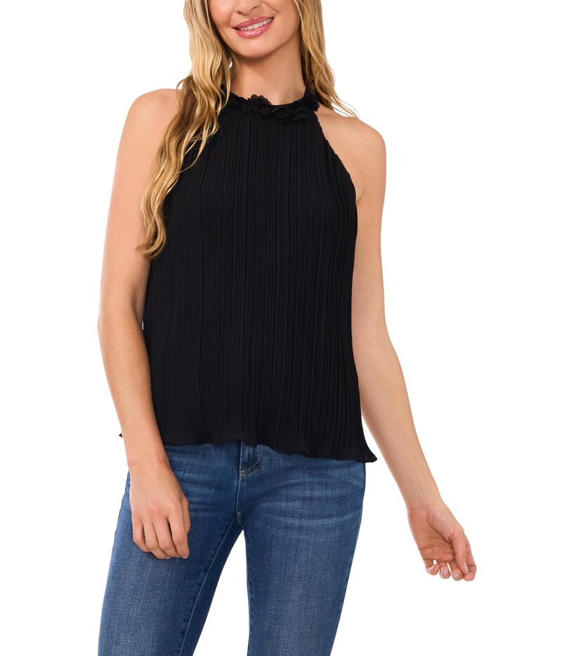セセ レディース トップス シャツ フラワー柄 プリーツ フラワー ホルター CeCe Pleated 3D Floral Halter Neck Top Rich Black ブラック