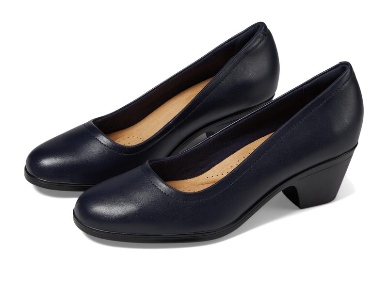 クラークス レディース シューズ ヒール Clarks Emily2 Ruby Navy Leather ネイビー