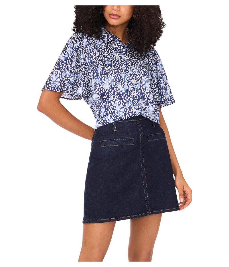 ヴィンスカムート レディース トップス シャツ ダウン Vince Camuto Flutter Sleeve Collar Button-Down Classic Navy ネイビー